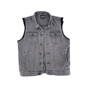 Rude Mens Gray Denim Trucker Vest Sleeveless Jacket Gray MD